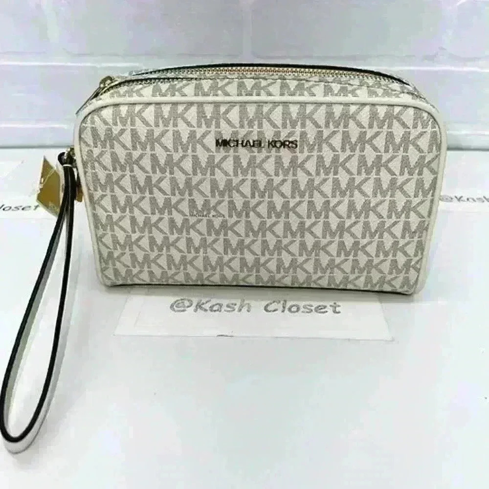 Michael Kors double zip travel pouch wristlet jet set medium Light cream… - Picture 2 of 9